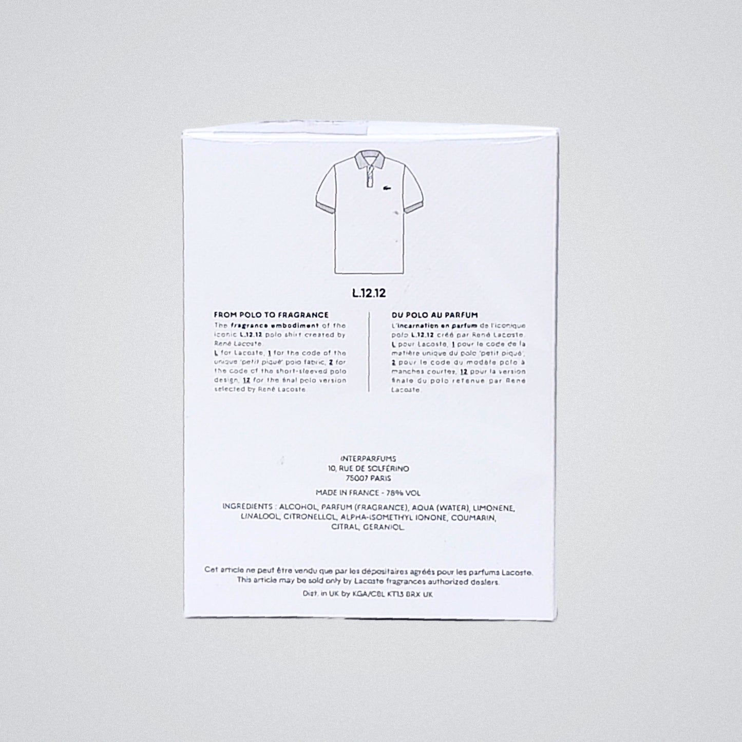 Lacoste L.12.12 Blanc Eau De Parfum Hombre, Presentación de 100ml, Original con envío gratis en México.