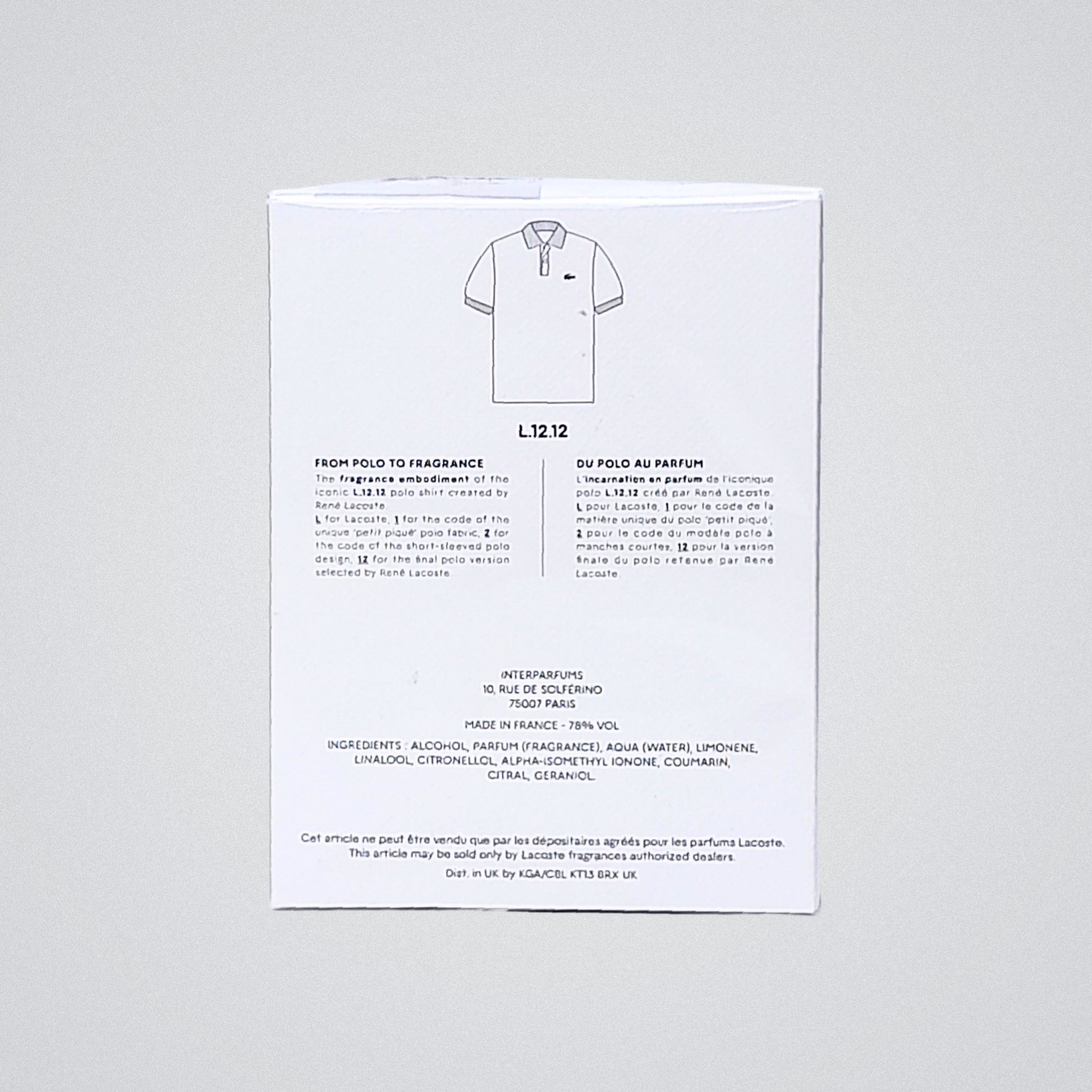 Lacoste L.12.12 Blanc  Eau De Parfum Hombre, Presentación de 100ml, Original con envío gratis en México.
