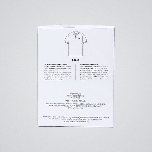 Lacoste L.12.12 Blanc  Eau De Parfum Hombre, Presentación de 100ml, Original con envío gratis en México.